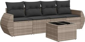 vidaXL 5 részes világosszürke polyrattan kerti ülőgarnitúra párnákkal