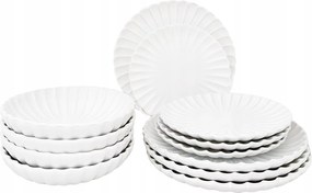 Ebédlőtál 4 Személyes Fehér Kerámia Fényes Tányér 12 Részes