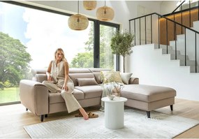 Világosbarna bársony kinyitható-tárolóhelyes sarokkanapé (bal oldali-heverő résszel) Foble – ELTAP