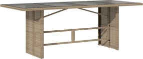 vidaXL bézs polyrattan üveglapos kerti asztal 190 x 80 x 75 cm
