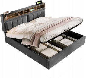 Kárpitozott ágy Franciaágy Usb aljzat 160X200 CM Hidraulikus Szürke