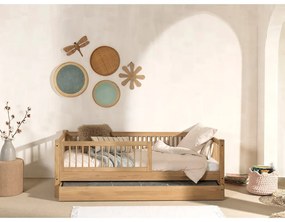 Natúr színű tölgyfa gyerekágy kihúzható pótággyal, ágyráccsal 90x200 cm Forrest – Vipack