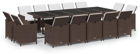 vidaXL 15 részes barna polyrattan kerti étkezőgarnitúra párnákkal