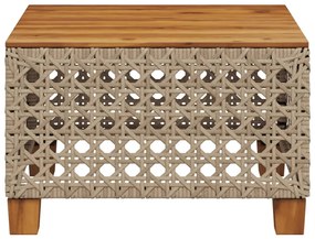 bézs polyrattan és akácfa kerti asztal 55 x 55 x 36 cm