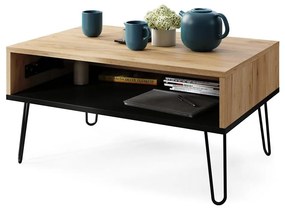 HALIJA dohányzóasztal emelhető asztallappal és polccal, craft tölgy/fekete