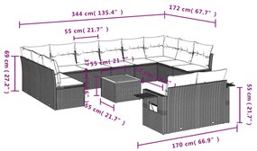 13 részes szürke polyrattan kerti ülőgarnitúra párnákkal