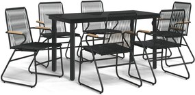 vidaXL 7 részes fekete PVC rattan kerti étkezőgarnitúra