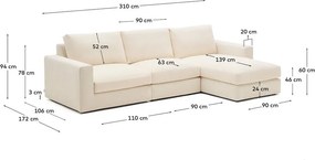 Bézs zsenília sarokkanapé (jobb oldali-heverő résszel) Alea – Kave Home