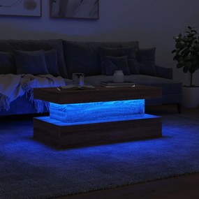 Barna tölgyszínű dohányzóasztal LED-lámpákkal 90x50x40 cm