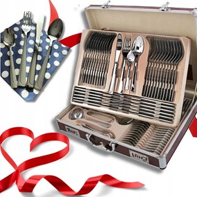 Evőeszköz szett Hoff bőrönd szett Ezüst evőeszközök 12 személyes