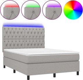 vidaXL világosszürke szövet rugós és LED-es ágy matraccal 140x200 cm