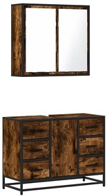 2 részes füstös tölgy színű szerelt fa fürdőszobai bútorszett