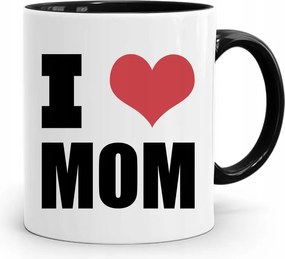 Fekete Bögre Ajándék Anyukáknak I Love Mom fényképes nyomattal