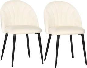 HOMCOM 2 db-os Étkezőszék Készlet, Kagyló formájú Háttámla, Párnázott, Karfás Szék Párnával, Modern Fém Lábakkal Étkezőhöz, Krémfehér | Aosom