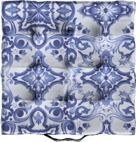 Kuba székpárna 50x50 kék minták fehér alapon