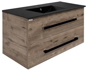 Fürdőszobaszekrény fekete fogantyúval és mosdókagylóval SAT Cube Way 100x53x46 cm tölgyfa Wellington matt CUBE46C1002DWMODC