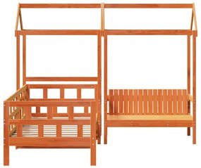 viaszbarna tömör fenyőfa kanapéágyszett tetővel 90 x 200 cm