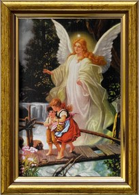 Vászonkép 18x13 Őrangyal Arany Angyal Díszített Fa Keret