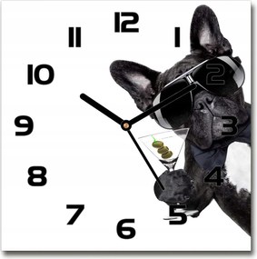 Négyzet alakú üveg falióra Kutya martinival 30x30 cm