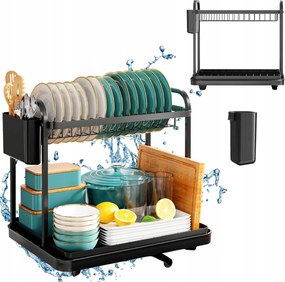 Rozsdamentes Acélból Készült Kétszintes Edényszárító Lefolyótálcával