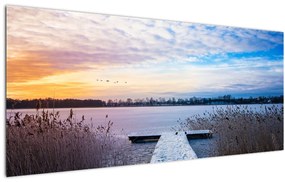 Kép - Befagyott tó, Ełk, Mazury, Lengyelország (120x50 cm)