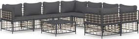 vidaXL 9 részes antracitszürke polyrattan kerti ülőgarnitúra párnákkal