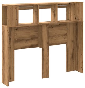kézműves tölgyszínű szerelt fa LED-es fejtámla 120x18,5x103,5cm