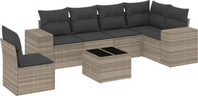 vidaXL 7 részes világosszürke polyrattan kerti ülőgarnitúra párnákkal