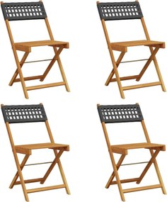 vidaXL 4 db fekete polyrattan és tömör fa összecsukható kerti szék