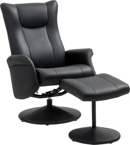 HOMCOM Fekvőszék Puffal - 360°-ban Forgó TV Szék Relaxációs Funkcióval, Állítható Háttámlával, Max. 150 kg Terhelhetőség a Nappaliba, Műbőr, Fekete |