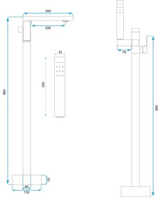 Rea Tery szabadon álló csaptelep kézi zuhany készlettel h-885, arany fényes, REA-B5306