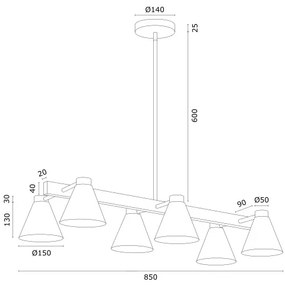 Argon 2552 - Csillár rúdon AVALONE 6xE27/15W/230V fekete/arany