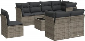 vidaXL 9 részes szürke polyrattan kerti ülőgarnitúra párnákkal