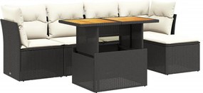 vidaXL 6 részes fekete polyrattan kerti ülőgarnitúra párnákkal