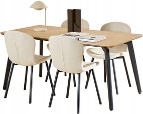 Étkezőgarnitúra téglalap alakú asztal 4 szék bézs zsenília szövettel