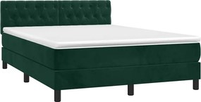 vidaXL sötétzöld bársony rugós és LED-es ágy matraccal 140x190 cm