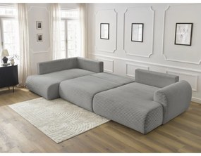 Sötétszürke kordbársony kinyitható sarokkanapé (jobb oldali-U alakú) Lucien – Bobochic Paris