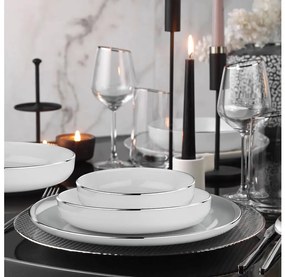18 részes porcelán étkészlet, fehér/ezüstszínű