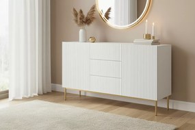 Nicole 150 cm-es komód három fiókkal - matt fehér / arany lábak