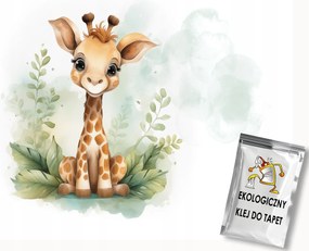 Fotótapéta Flizelina Akvarell Gyerekek Afrika Kis Zsiráf Levelek 200x140 ragasztó