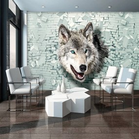 Fotótapéta - A farkas előkerül a 3D-s falból (152,5x104 cm)