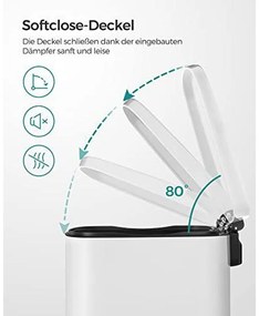 Konyhai pedálos kuka, 50L szemetes kuka, műanyag belső vödörrel, csukható fedéllel, puha záródással, szagálló és higiénikus, fehér