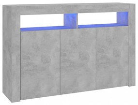 betonszürke tálalószekrény LED-világítással 115,5 x 30 x 75 cm