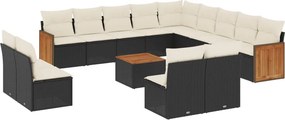 vidaXL 14 részes fekete polyrattan kerti ülőgarnitúra párnákkal