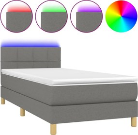 vidaXL sötétszürke szövet rugós és LED-es ágy matraccal 90x190 cm