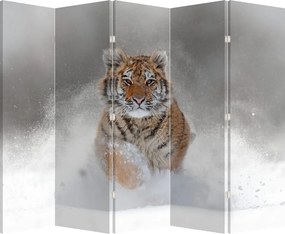 Paraván - Futó tigris a hóban (210x170 cm)