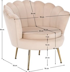 Fotel Art-deco stílusban, bézs Velvet anyag/gold chróm-arany, NOBLIN