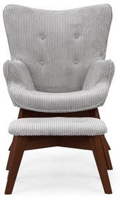 Szürke kordbársony fotel lábtartóval Niko – Ropez