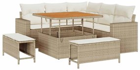 vidaXL Kerti Kanapé Szett 8 pcs Bézs polirattan