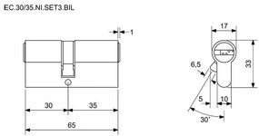 Építőbetét EC 30/35.SET3 közös kulccsal (3 db), fehér